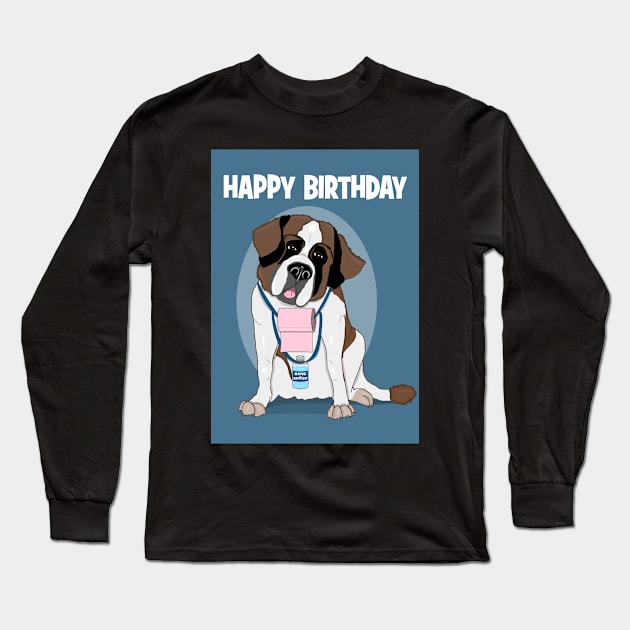 St Bernard dog brings sanitiser and toilet roll for birthday Long Sleeve T-Shirt by Happyoninside